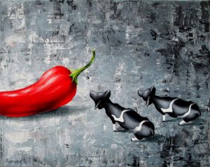 Scharfe Begegnung 24 x 30 cm Öl, Acryl auf Leinwand