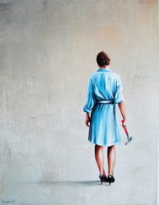 Woman At Work 24 x 30 cm Öl, Acryl auf Leinwand