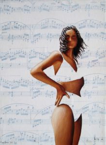 Sommer Beat 18 x 24 cm Öl, Acryl, Noten auf Leinwand