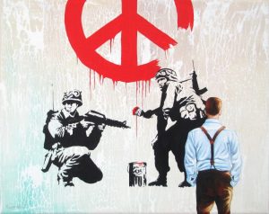 Banksys Mobilmachung 24 x 30 cm Öl, Acryl auf Leinwand